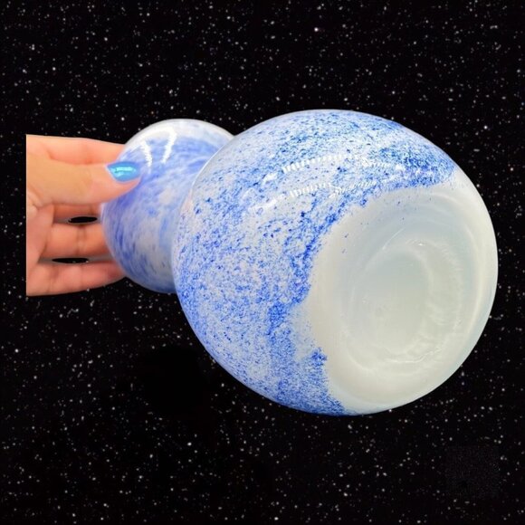 Art Glass Vase Splashed Multicolor Dots Blue White Cased 8”T 3.5”W - Picture 5 of 11